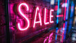 © Rahma - Bright Neon Sale Sign on a Rainy Night