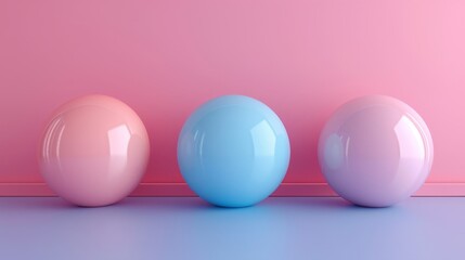 Sticker - Three round balls of different colors, one pink, one blue, and one purple