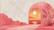 © ArtBoticus - Stunning Minimalist Abstract Illustration of a Sunlit Archway with Ocean View, Pink and Orange Tones, Perfect for Modern Wall Art and Home Decor