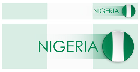 Wall Mural - Nigeria flag horizontal web banner in modern neomorphism style. Webpage Nigeria country header button for mobile application or internet site. Vector