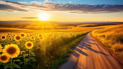 Wall Mural - golden sunny road