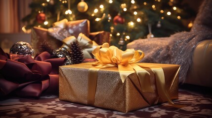 Canvas Print - wrapping presents under tree