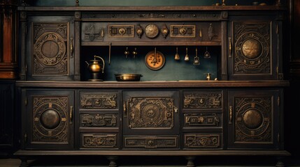 Poster - rustic old kitchen cabinet