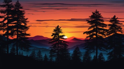 Poster - vibrant mountain trees silhouette