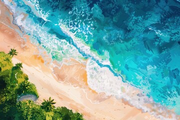 Poster - Wild Beach View. Abstract Aerial Perspective of Bali Coastline in Bright Blue Colors