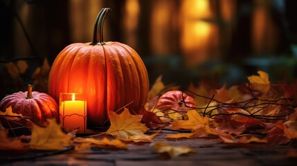 Wall Mural - autumn candle pumpkin background