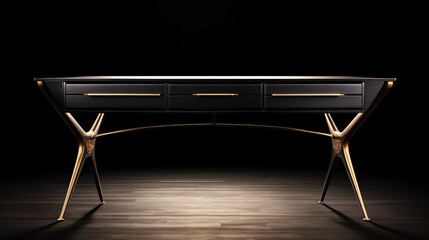 Canvas Print - sleek black gold desk