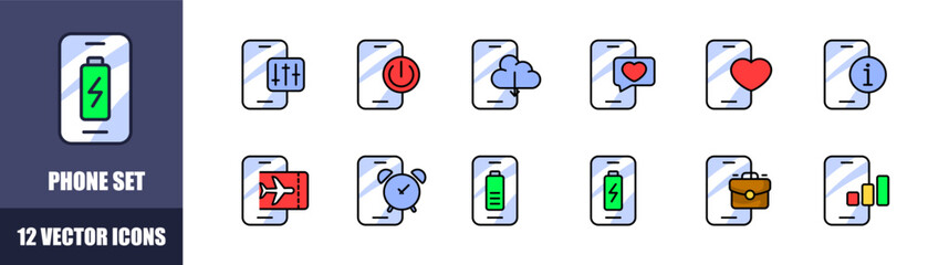 Aufkleber - Phone set icons. Phone functions icons. Flat style. Vector icons.