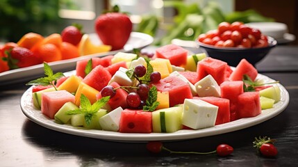 Poster - watermelon square white plate