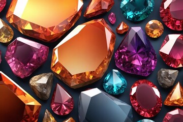 Colorful Gemstones on Dark Background.