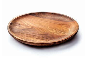 Wall Mural - Wood Plate on White Background. Isolated Wooden Tray for Dish or Display