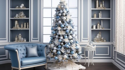 Poster - ornaments blue christmas tree