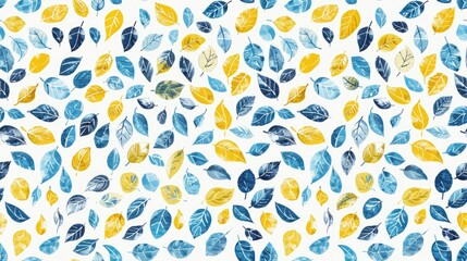 Canvas Print - Simple blue and mustard yellow leaves pattern