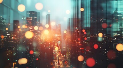 Poster - background with buildings and coins. finance and business. stock market.