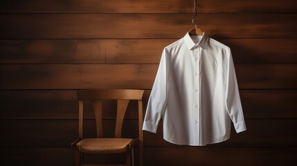 Sticker - chair white shirt wood background