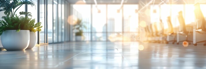 Sticker - Modern Office Interior with Sunlight and Blurred Background