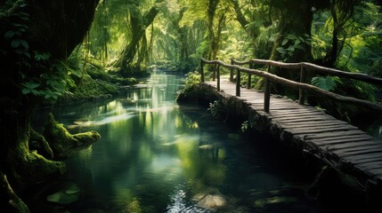 Canvas Print - foliage bridge over water