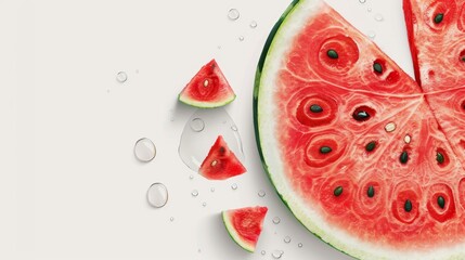 Detailed slice of watermelon with seeds, isolated on a plain background, space for text, highlighting the freshness and juiciness