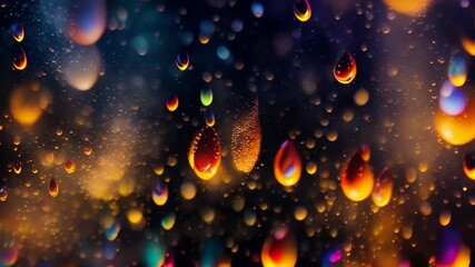 Poster - Multi-colored glowing drops on a dark background