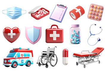 3D medical png element set, transparent background