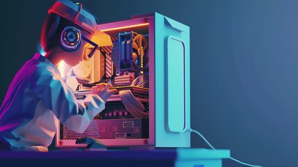 Poster - A cartoon person working on a computer.