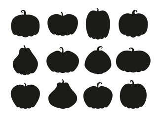 Canvas Print - Collection of black silhouettes of a pumpkins. Vector illustration isolated on white background