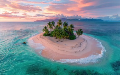 Poster - Aerial View of a Tropical Island at Sunset