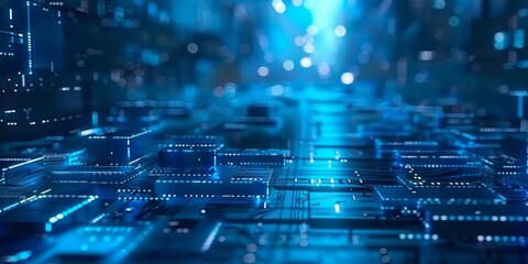 Poster - High-tech futuristic blue circuit board background representing modern technology and digital innovation.