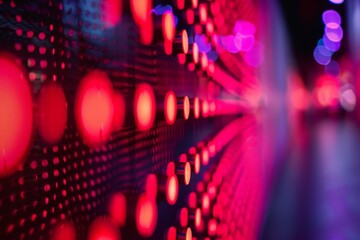 Poster - Abstract photo featuring red and pink LED lights with a bokeh effect, ideal for modern and tech themes.