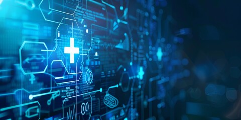 Poster - An abstract futuristic background that showcases a blend of blue digital data along with various technology elements