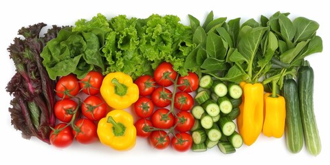 Wall Mural - A vibrant variety of fresh, vegetarian vegetables like peppers, tomatoes, lettuce, and broccoli.