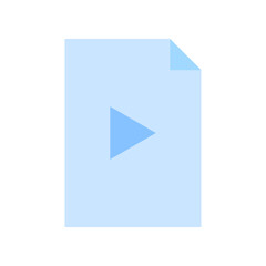 Poster - Blue video file icon. Simple document shape. Bright blue vector. Play symbol design.