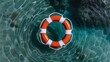 © naphat - A close-up of a lifebuoy floating in clear water promoting awareness for World Drowning Prevention Day taken with Panasonic lens more clarity with clear light and sharp focus high detailed