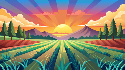 Sunrise Over a Field of Crops