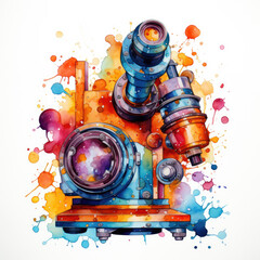 Watercolor Microscope, clipart Illustration, Generative Ai