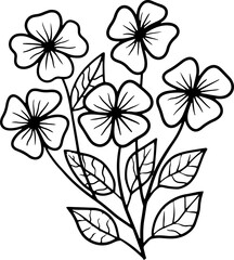 Wall Mural - Line art hand drawn flower. Flower with leaves sketch thin line outline illustration 