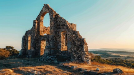 Ancient Medieval church remains under clear sky