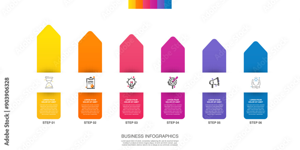 Vector infographic arrow design with six steps. Infographics template ...