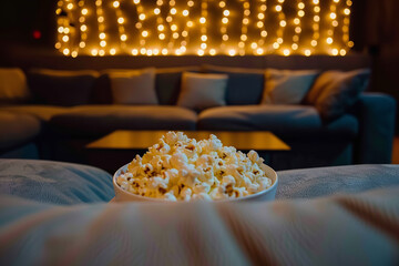 Canvas Print - Home Theater Ready for Movie Night with Plush Seating and Popcorn  