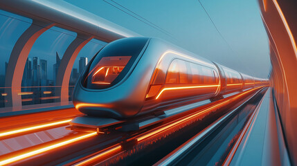 Poster - high speed super fast modern bullet train based on hyper loop system