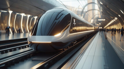 Poster - high speed super fast modern bullet train based on hyper loop system