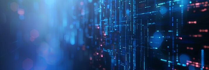 Poster - Abstract background featuring a digital data network with blue and pink lights creating a futuristic effect.