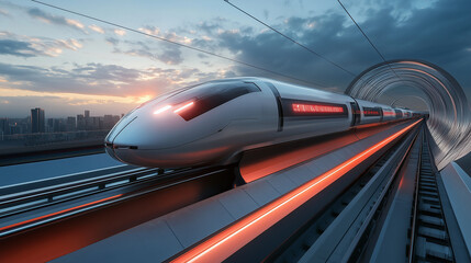 Poster - high speed super fast modern bullet train based on hyper loop system