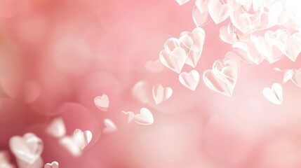 Wall Mural - glossy transparent hearts floating on a soft pink background. elegant and romantic.