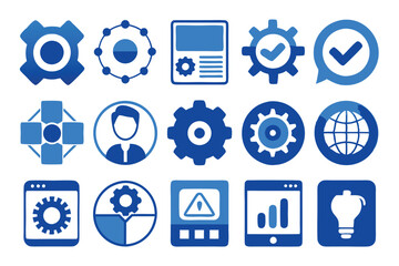 Poster - Set of setting and setup icons in blue and white, perfect for customizing your workspace or website. Use these icons to quickly and easily change the look and feel of your settings and setup menus.