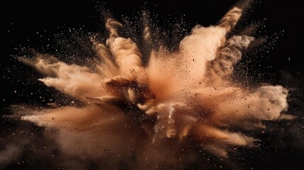 Aufkleber - Brown powder explosion on black backdrop with frozen motion
