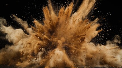 Aufkleber - Brown powder explosion on black backdrop with frozen motion