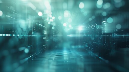Poster - Futuristic data center background with teal and blue hues, embodying digital technology and cyberspace.