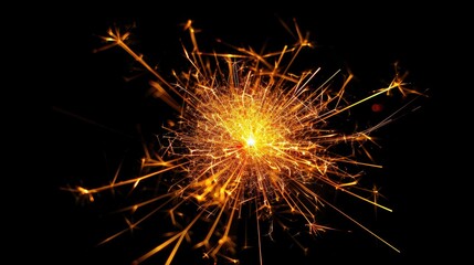 Poster - Close up photo of a yellow and orange sparkler on a black backdrop suitable for wallpaper or postcard