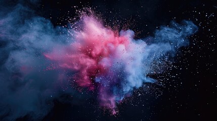 Aufkleber - Colored powder explosion frozen on dark backdrop